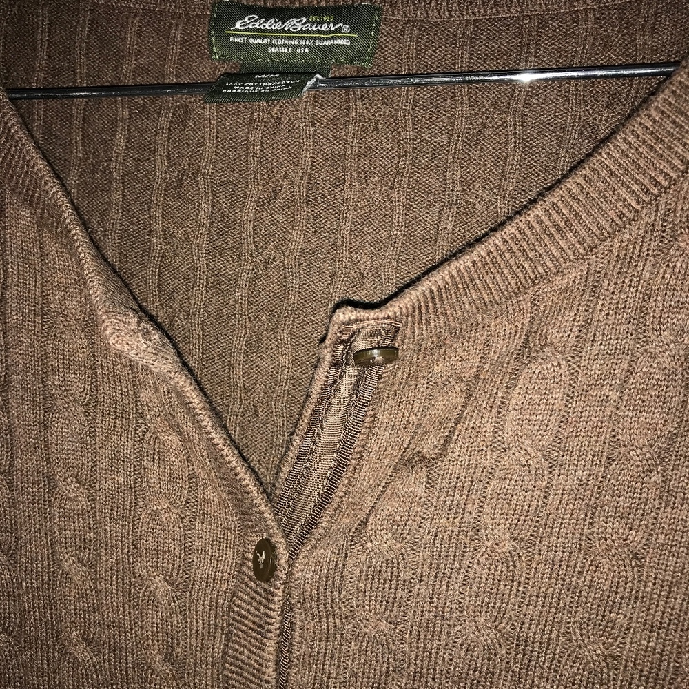 Eddie Bauer Brown Cable Cardigan Medium